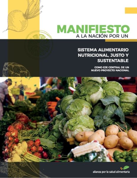 Portada de nuestro Manifiesto a la Nación por un Sistema Alimentario Nutricional, Justo y Sustentable (SANJS)