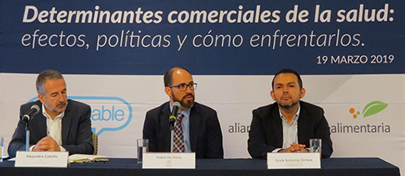 Panel del foro Determinantes comerciales de la salud: efectos, políticas y cómo enfrentarlos, realizado el 19 de marzo de 2019 en la Ciudad de México
