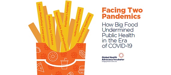 Portada del informe Enfrentando dos pandemias: cómo la gran industria de alimentos y bebidas socavó la salud pública en la era del COVID-19