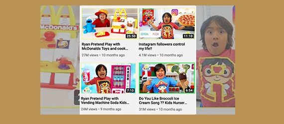 Captura de pantalla incluida en la investigación de vídeos relacionados con la comida por parte de Ryan Kaji, el «youtuber» mejor pagado de 2019