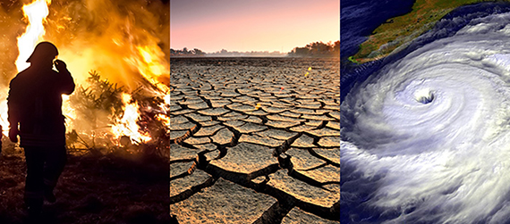 Tríptico de algunos efectos del cambio climático: Incendios forestales, sequías y huracanes y ciclones