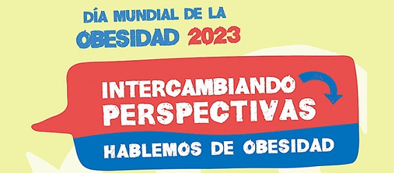 Banner con las leyendas: Día Mundial de la Obesidad 2023. Intercambiando perspectivas