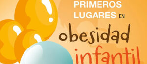 Ilustración con globos y la leyenda Primeros lugares en obesidad infantil
