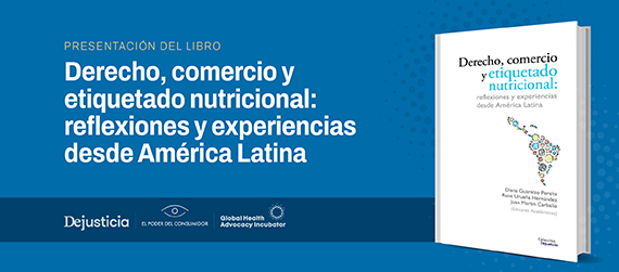 Banner con ilustración de la portada del libro: ‘Derecho, comercio y etiquetado nutricional: reflexiones y experiencias desde América Latina’