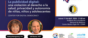 Fragmento del banner del seminario Publicidad digital: una violación al derecho a la salud, privacidad y autonomía de ninxs y adolescentes