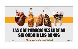 Imagen de la campaña que muestra los principales órganos afectados por el consumo de bebidas azucaradas (corazón), alcohol (hígado), tabaco (pulmón) y dentadura (productos ultraprocesados)